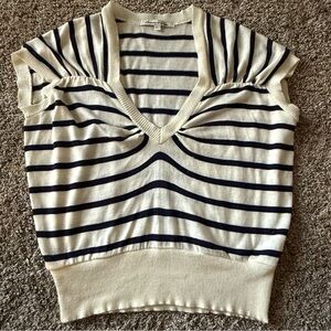 American Rag Striped V-Neck Sweater in Navy and Cream v neck Classic Cut, Large